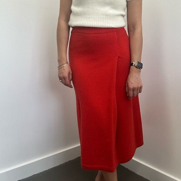 RARE Vintage KENZO 70’s Red Knit Wool Angora Wrap Style High Rise Midi Skirt XS - Picture 1 of 9